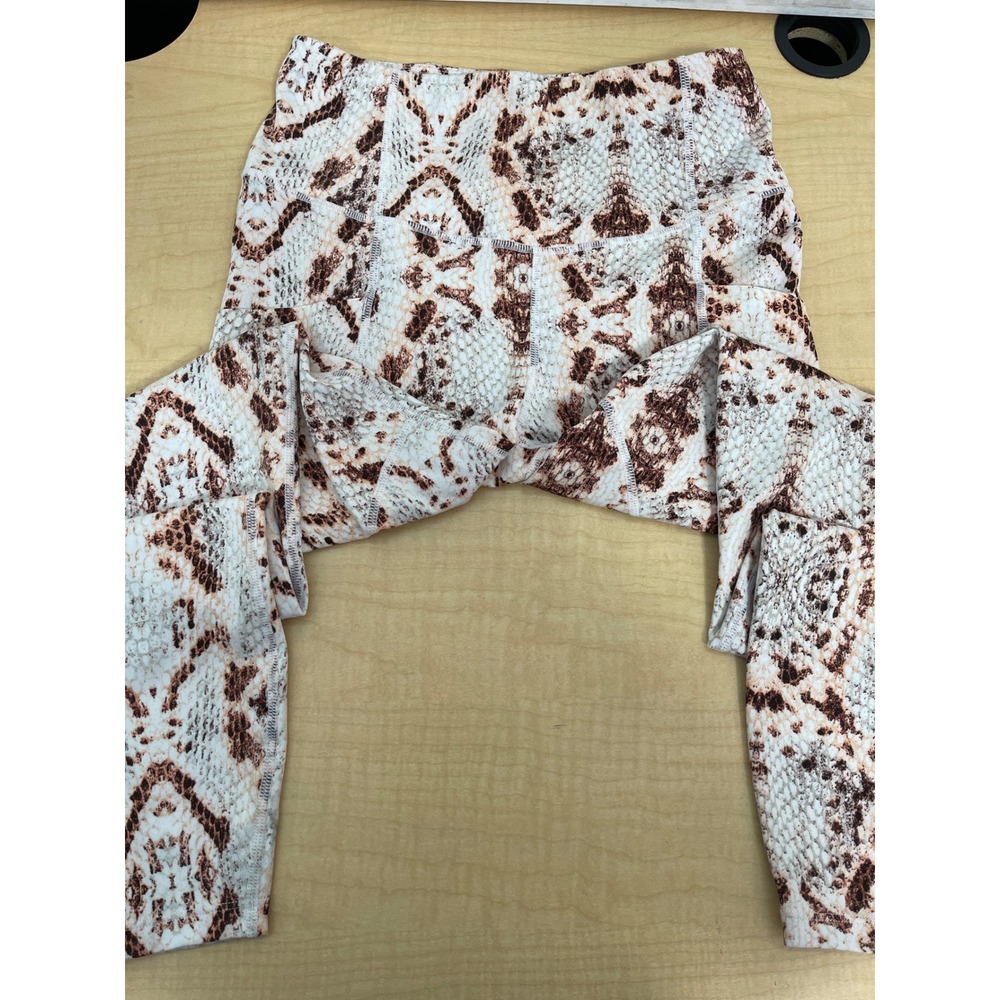 Varley XS Brown White Snakeskin Print High Rise Athletic Leggings with Pockets